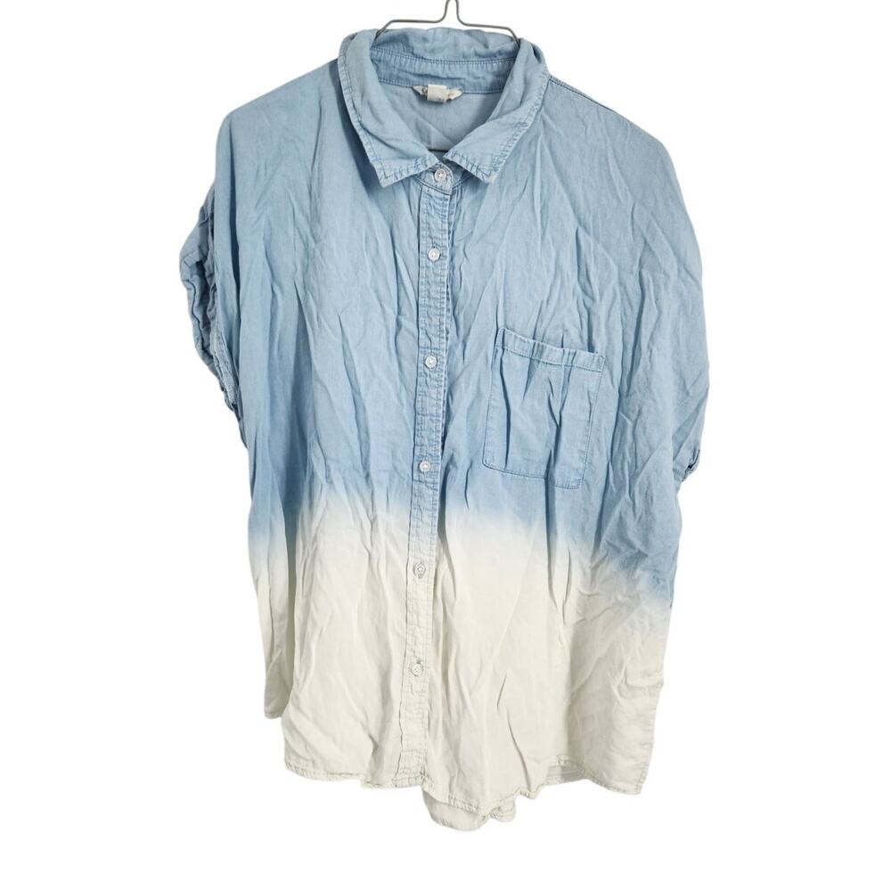 Cato Blue & White Ombre Button Down Top - Women's XL